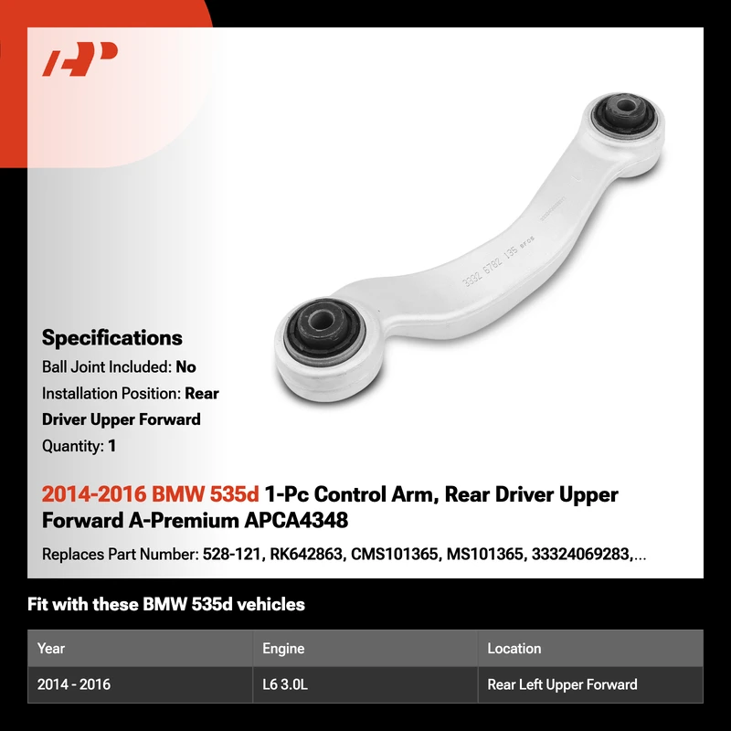 2014-2016 BMW 535d 1-Pc Control Arm, Rear Driver Upper Forward A-Premium APCA4348