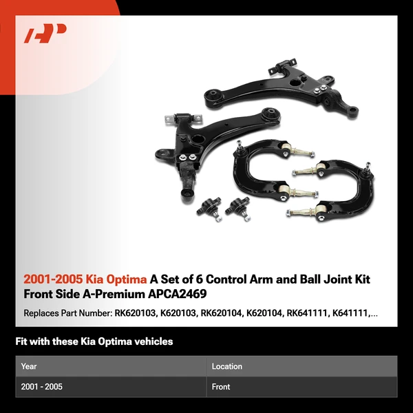 2001-2005 Kia Optima A Set of 6 Control Arm and Ball Joint Kit Front Side A-Premium APCA2469