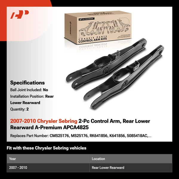 2007-2010 Chrysler Sebring 2-Pc Control Arm, Rear Lower Rearward A-Premium APCA4825
