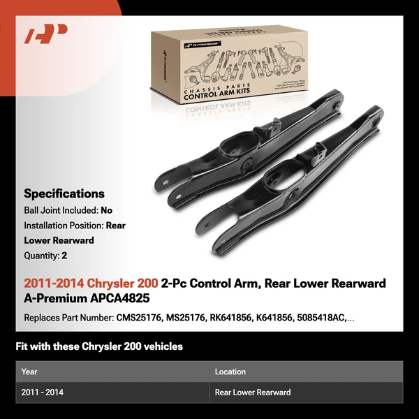 2011-2014 Chrysler 200 2-Pc Control Arm, Rear Lower Rearward A-Premium APCA4825