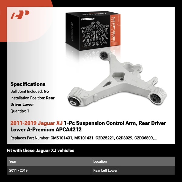 2011-2019 Jaguar XJ 1-Pc Suspension Control Arm, Rear Driver Lower A-Premium APCA4212