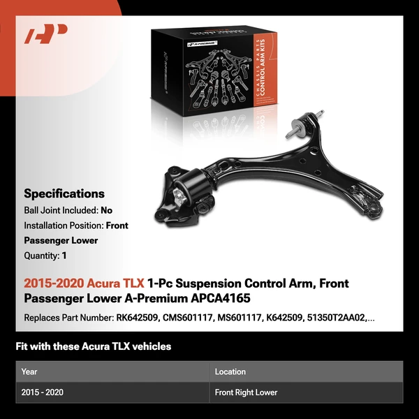 2015-2020 Acura TLX 1-Pc Suspension Control Arm, Front Passenger Lower A-Premium APCA4165
