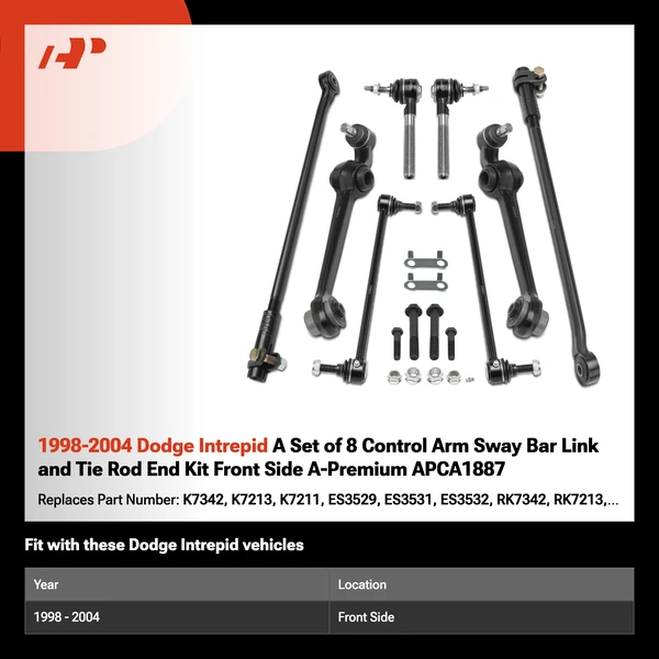 1998-2004 Dodge Intrepid A Set of 8 Control Arm Sway Bar Link and Tie Rod End Kit Front Side A-Premium APCA1887
