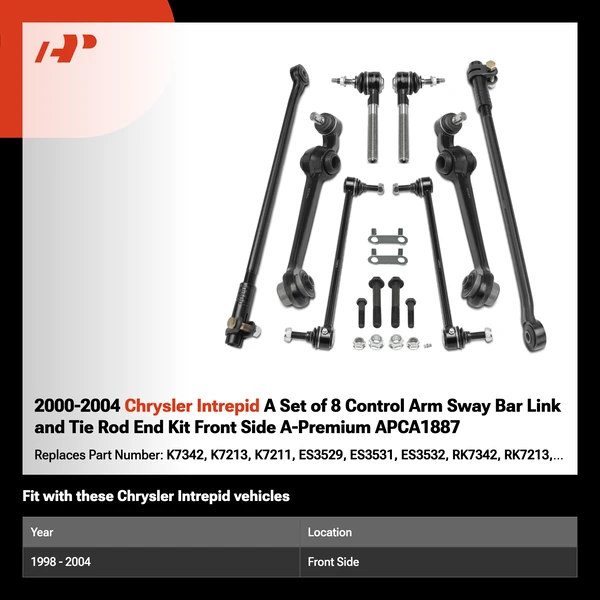 2000-2004 Chrysler Intrepid A Set of 8 Control Arm Sway Bar Link and Tie Rod End Kit Front Side A-Premium APCA1887