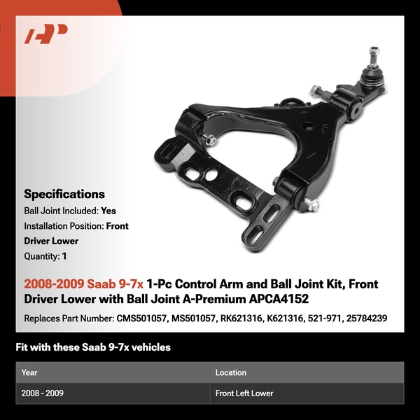 2008-2009 Saab 9-7x 1-Pc Control Arm and Ball Joint Kit, Front Driver Lower with Ball Joint A-Premium APCA4152