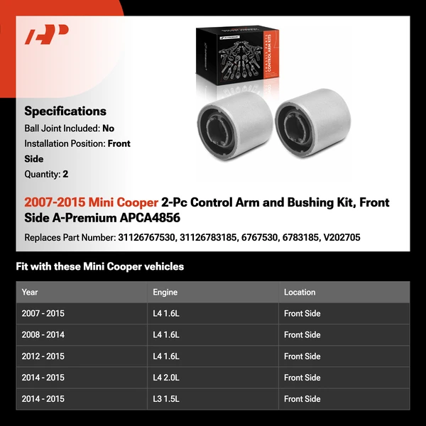 2007-2015 Mini Cooper 2-Pc Control Arm and Bushing Kit, Front Side A-Premium APCA4856