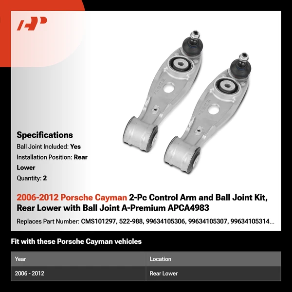 2006-2012 Porsche Cayman 2-Pc Control Arm and Ball Joint Kit, Rear Lower with Ball Joint A-Premium APCA4983