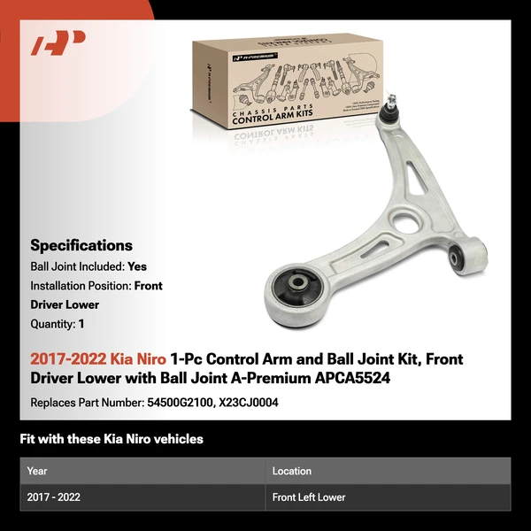 2017-2022 Kia Niro 1-Pc Control Arm and Ball Joint Kit, Front Driver Lower with Ball Joint A-Premium APCA5524