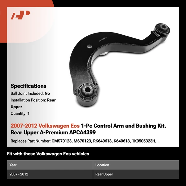 2007-2012 Volkswagen Eos 1-Pc Control Arm and Bushing Kit, Rear Upper A-Premium APCA4399