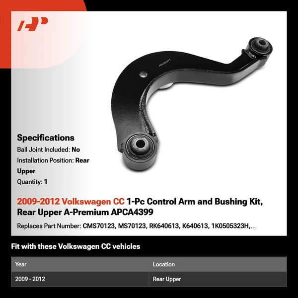 2009-2012 Volkswagen CC 1-Pc Control Arm and Bushing Kit, Rear Upper A-Premium APCA4399