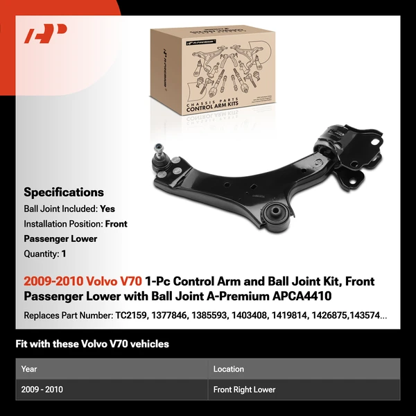 2009-2010 Volvo V70 1-Pc Control Arm and Ball Joint Kit, Front Passenger Lower with Ball Joint A-Premium APCA4410