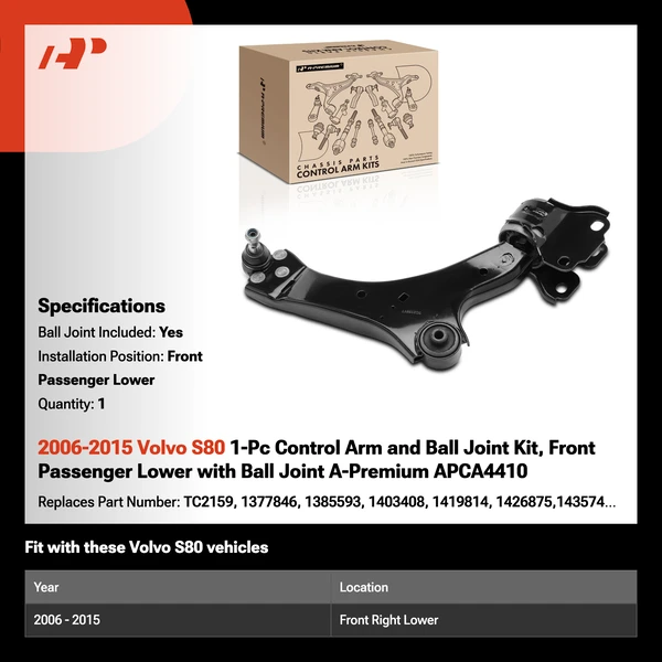 2006-2015 Volvo S80 1-Pc Control Arm and Ball Joint Kit, Front Passenger Lower with Ball Joint A-Premium APCA4410