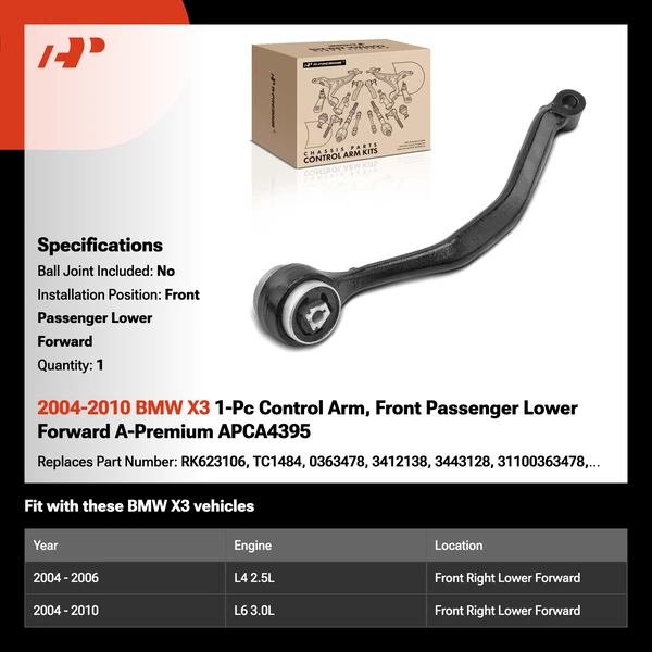 2004-2010 BMW X3 1-Pc Control Arm, Front Passenger Lower Forward A-Premium APCA4395