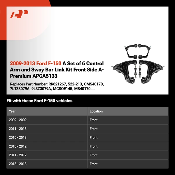 2009-2013 Ford F-150 A Set of 6 Control Arm and Sway Bar Link Kit Front Side A-Premium APCA5133