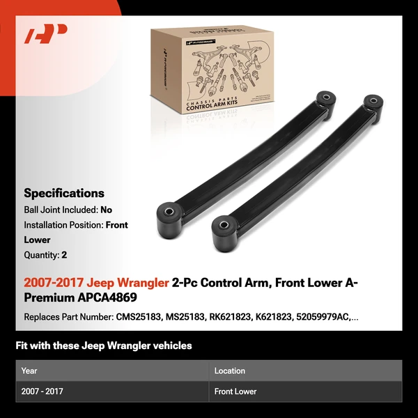 2007-2017 Jeep Wrangler 2-Pc Control Arm, Front Lower A-Premium APCA4869