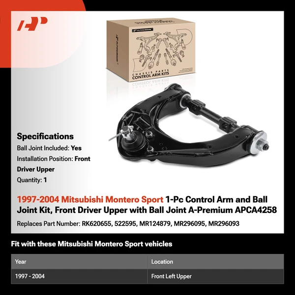 1997-2004 Mitsubishi Montero Sport 1-Pc Control Arm and Ball Joint Kit, Front Driver Upper with Ball Joint A-Premium APCA4258