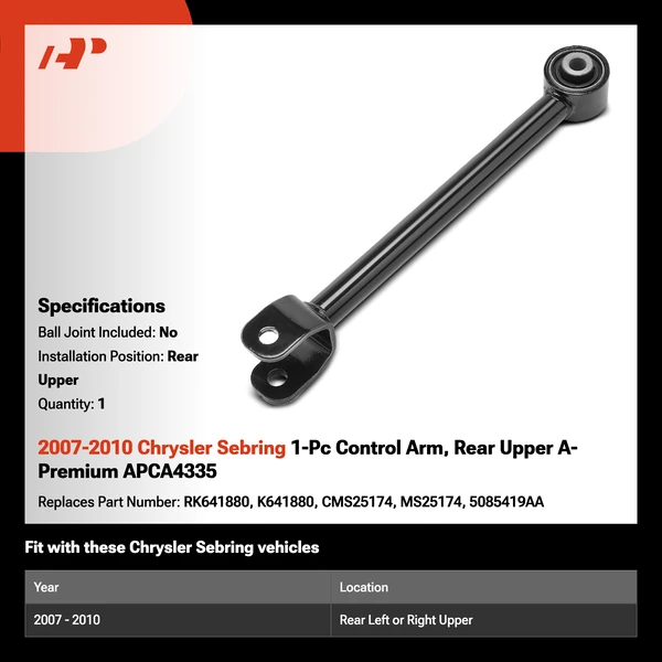2007-2010 Chrysler Sebring 1-Pc Control Arm, Rear Upper A-Premium APCA4335