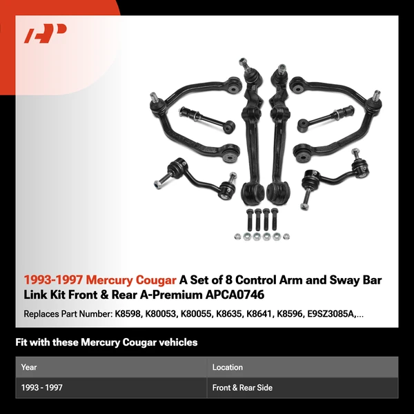 1993-1997 Mercury Cougar A Set of 8 Control Arm and Sway Bar Link Kit Front & Rear A-Premium APCA0746