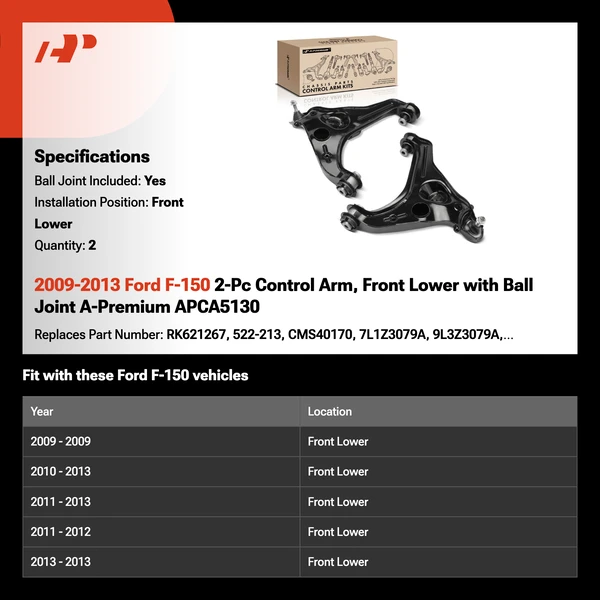 2009-2013 Ford F-150 2-Pc Control Arm, Front Lower with Ball Joint A-Premium APCA5130