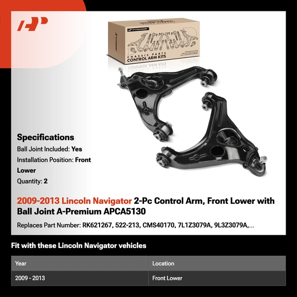 2009-2013 Lincoln Navigator 2-Pc Control Arm, Front Lower with Ball Joint A-Premium APCA5130