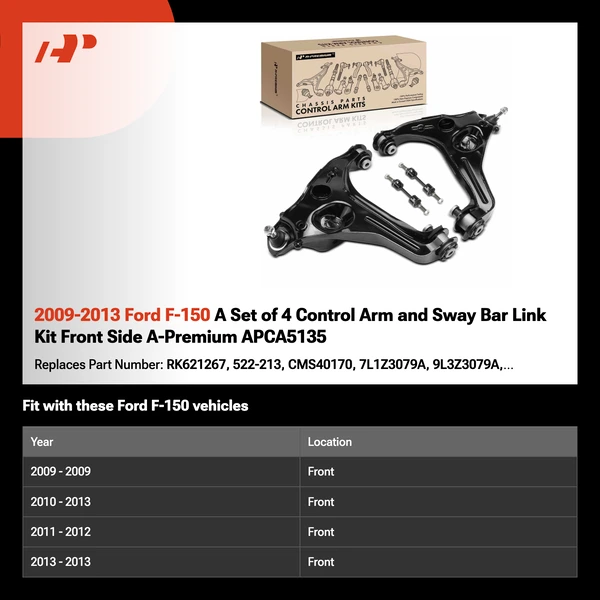 2009-2013 Ford F-150 A Set of 4 Control Arm and Sway Bar Link Kit Front Side A-Premium APCA5135