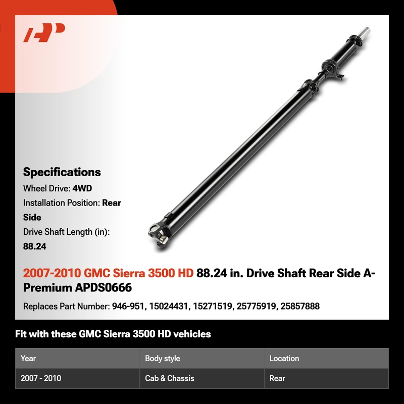 2007-2010 GMC Sierra 3500 HD 88.24 in. Drive Shaft Rear Side A-Premium APDS0666