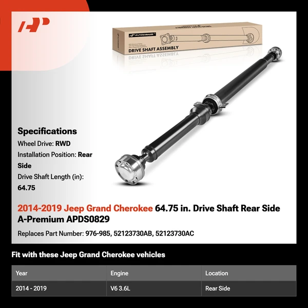 2014-2019 Jeep Grand Cherokee 64.75 in. Drive Shaft Rear Side A-Premium APDS0829