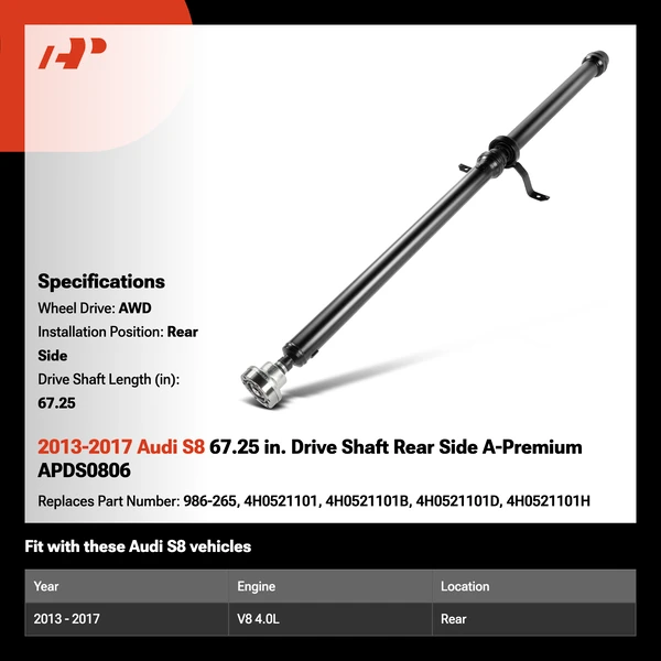 2013-2017 Audi S8 67.25 in. Drive Shaft Rear Side A-Premium APDS0806