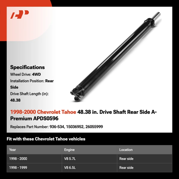1998-2000 Chevrolet Tahoe 48.38 in. Drive Shaft Rear Side A-Premium APDS0596