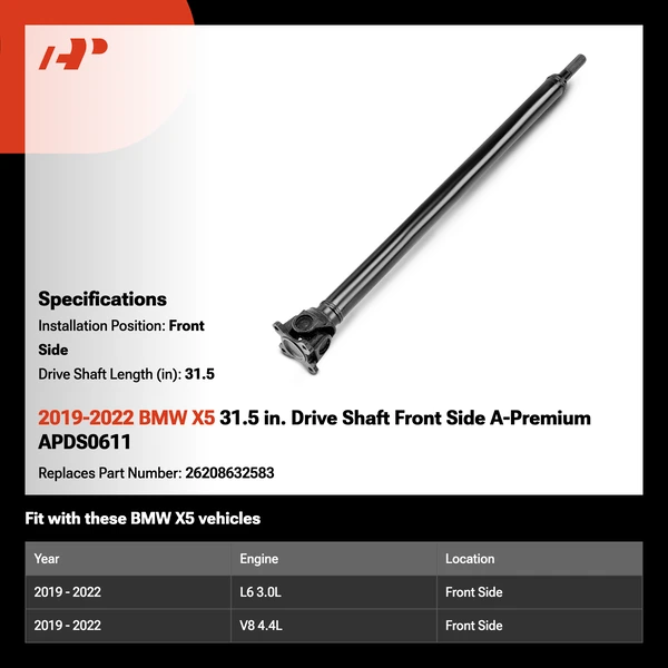 2019-2022 BMW X5 31.5 in. Drive Shaft Front Side A-Premium APDS0611