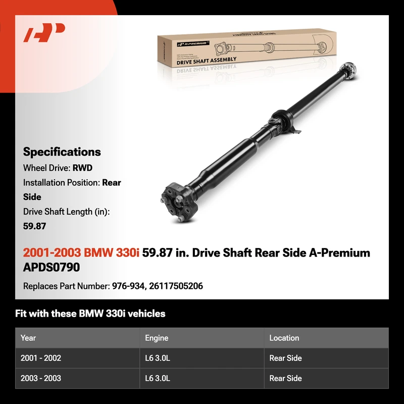 2001-2003 BMW 330i 59.87 in. Drive Shaft Rear Side A-Premium APDS0790