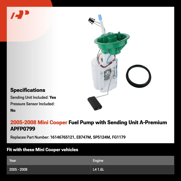2005-2008 Mini Cooper Fuel Pump with Sending Unit A-Premium APFP0799