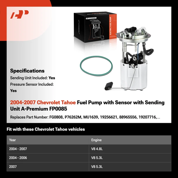 2004-2007 Chevrolet Tahoe Fuel Pump with Sensor with Sending Unit A-Premium FP0085