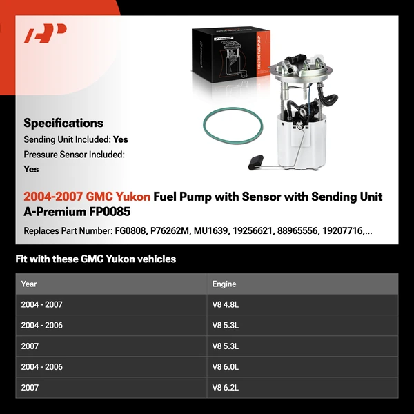 2004-2007 GMC Yukon Fuel Pump with Sensor with Sending Unit A-Premium FP0085