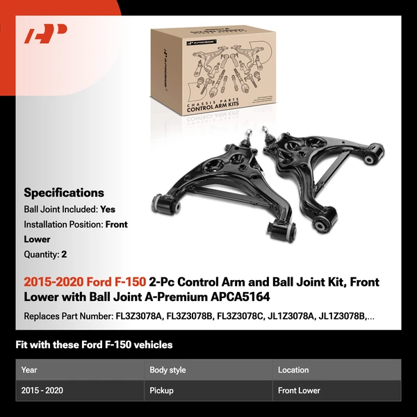 2015-2020 Ford F-150 2-Pc Control Arm and Ball Joint Kit, Front Lower with Ball Joint A-Premium APCA5164