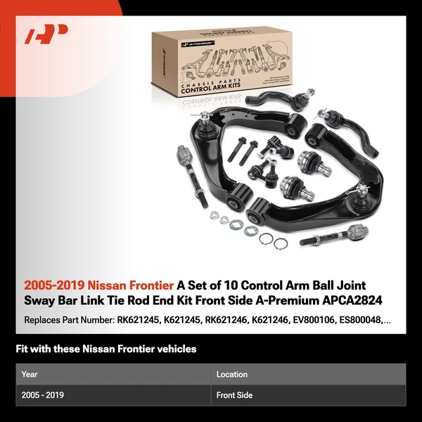 2005-2019 Nissan Frontier A Set of 10 Control Arm Ball Joint Sway Bar Link Tie Rod End Kit Front Side A-Premium APCA2824