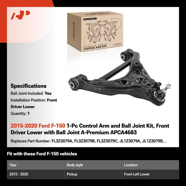 2015-2020 Ford F-150 1-Pc Control Arm and Ball Joint Kit, Front Driver Lower with Ball Joint A-Premium APCA4683