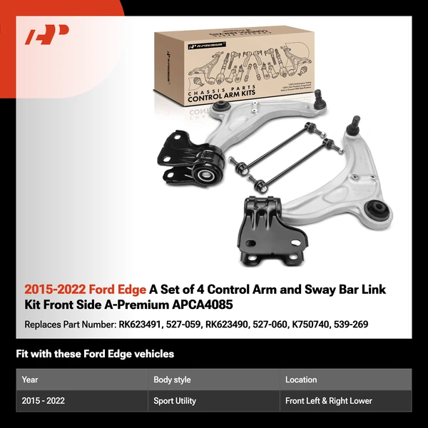 2015-2022 Ford Edge A Set of 4 Control Arm and Sway Bar Link Kit Front Side A-Premium APCA4085