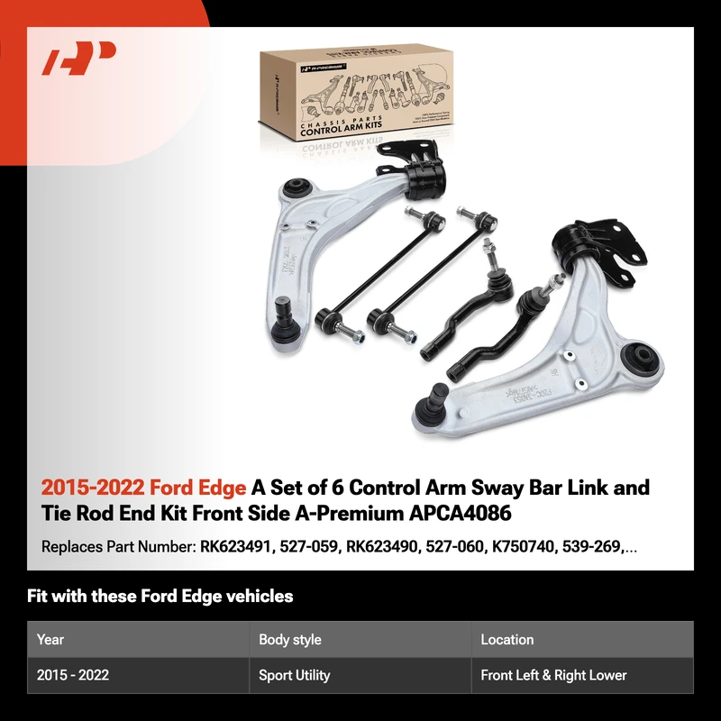 2015-2022 Ford Edge A Set of 6 Control Arm Sway Bar Link and Tie Rod End Kit Front Side A-Premium APCA4086