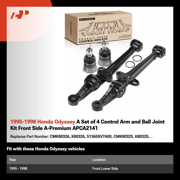 1995-1998 Honda Odyssey A Set of 4 Control Arm and Ball Joint Kit Front Side A-Premium APCA2141