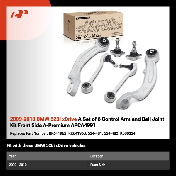2009-2010 BMW 528i xDrive A Set of 6 Control Arm and Ball Joint Kit Front Side A-Premium APCA4991