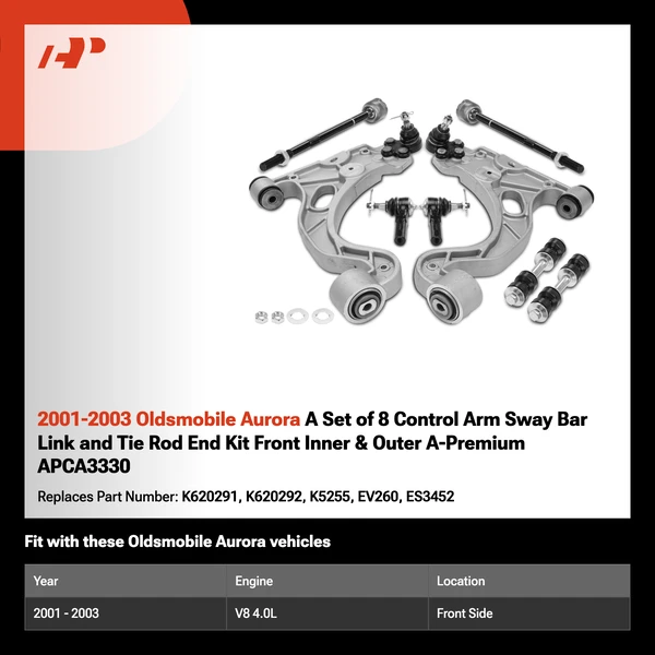 2001-2003 Oldsmobile Aurora A Set of 8 Control Arm Sway Bar Link and Tie Rod End Kit Front Inner & Outer A-Premium APCA3330