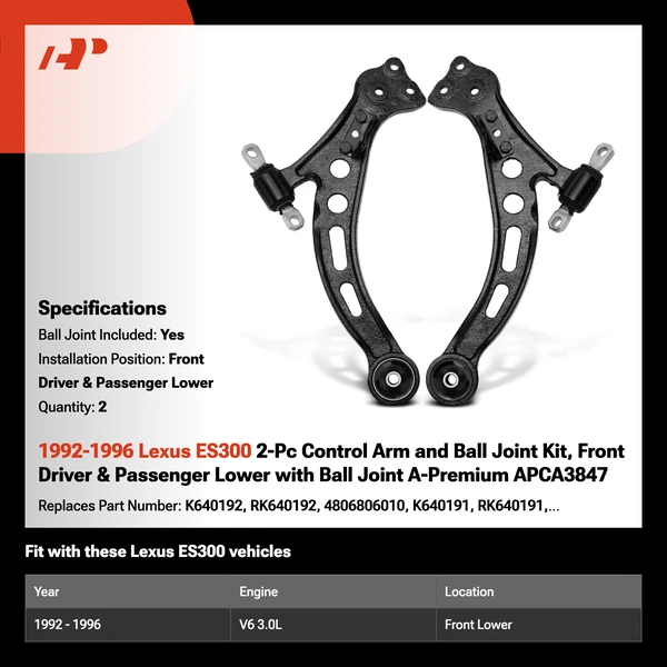 1992-1996 Lexus ES300 2-Pc Control Arm and Ball Joint Kit, Front Driver & Passenger Lower with Ball Joint A-Premium APCA3847