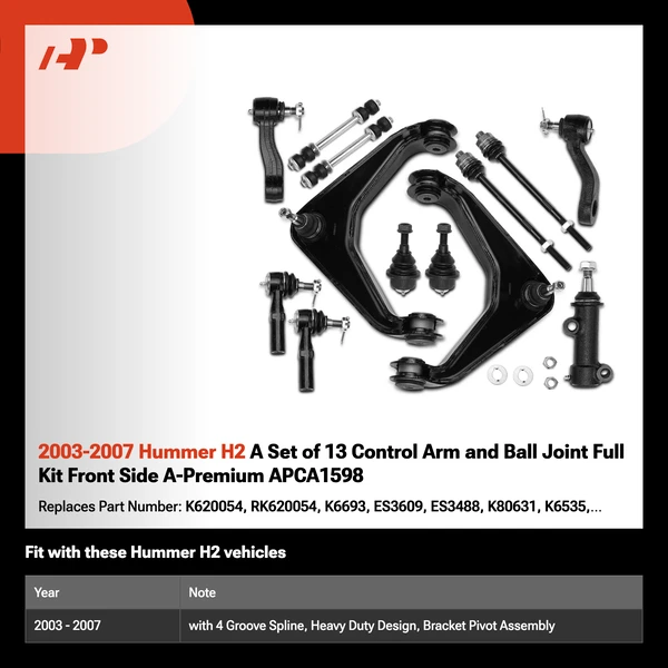 2003-2007 Hummer H2 A Set of 13 Control Arm and Ball Joint Full Kit Front Side A-Premium APCA1598