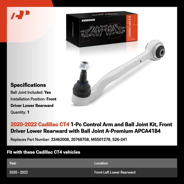 2020-2022 Cadillac CT4 1-Pc Control Arm and Ball Joint Kit, Front Driver Lower Rearward with Ball Joint A-Premium APCA4184