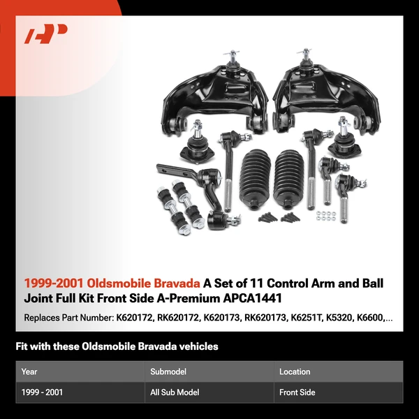1999-2001 Oldsmobile Bravada A Set of 11 Control Arm and Ball Joint Full Kit Front Side A-Premium APCA1441