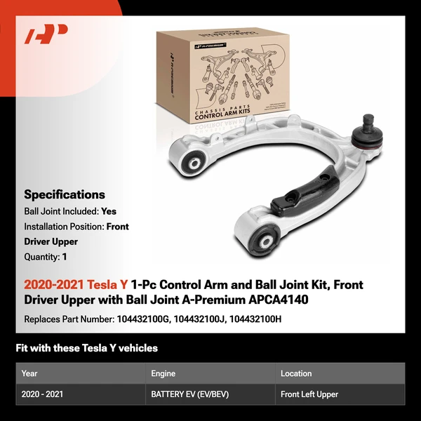 2020-2021 Tesla Y 1-Pc Control Arm and Ball Joint Kit, Front Driver Upper with Ball Joint A-Premium APCA4140