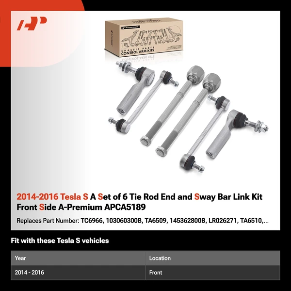 2014-2016 Tesla S A Set of 6 Tie Rod End and Sway Bar Link Kit Front Side A-Premium APCA5189
