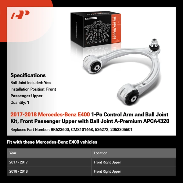 2017-2018 Mercedes-Benz E400 1-Pc Control Arm and Ball Joint Kit, Front Passenger Upper with Ball Joint A-Premium APCA4320