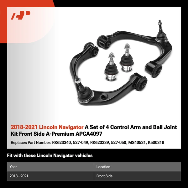 2018-2021 Lincoln Navigator A Set of 4 Control Arm and Ball Joint Kit Front Side A-Premium APCA4097